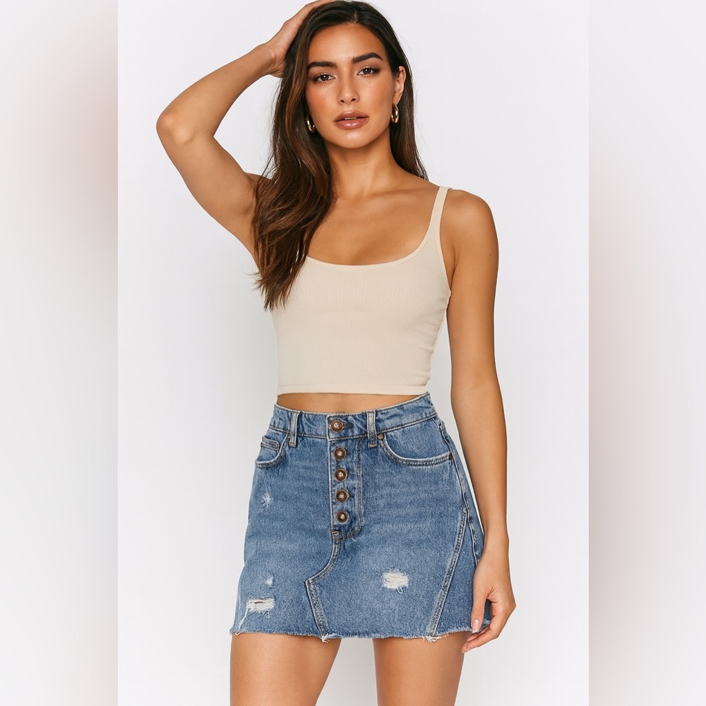 We The Free Distressed Denim Button Fly Mini Skirt 27